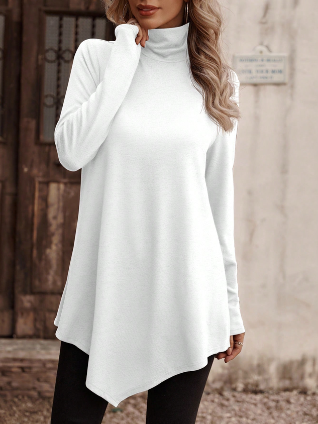 Casual Plain Turtleneck Long Sleeve T-shirt