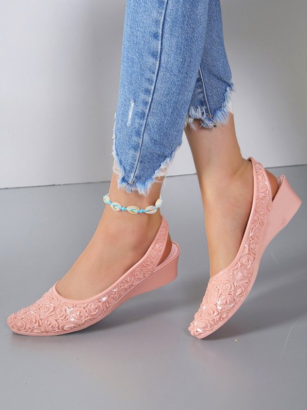 Waterproof Floral Wedge Heel Slingback Shallow Shoes