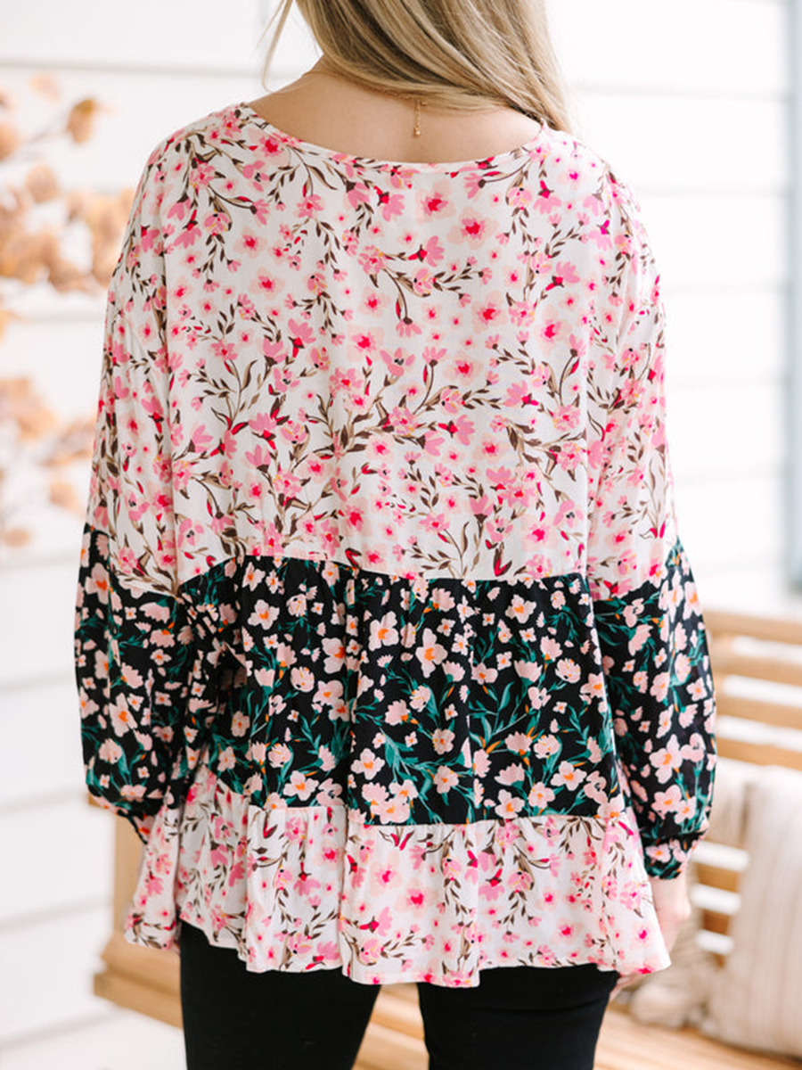 Black patchwork floral top