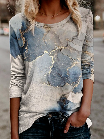 Floral Print Crew Neck Casual Long Sleeve T-Shirt