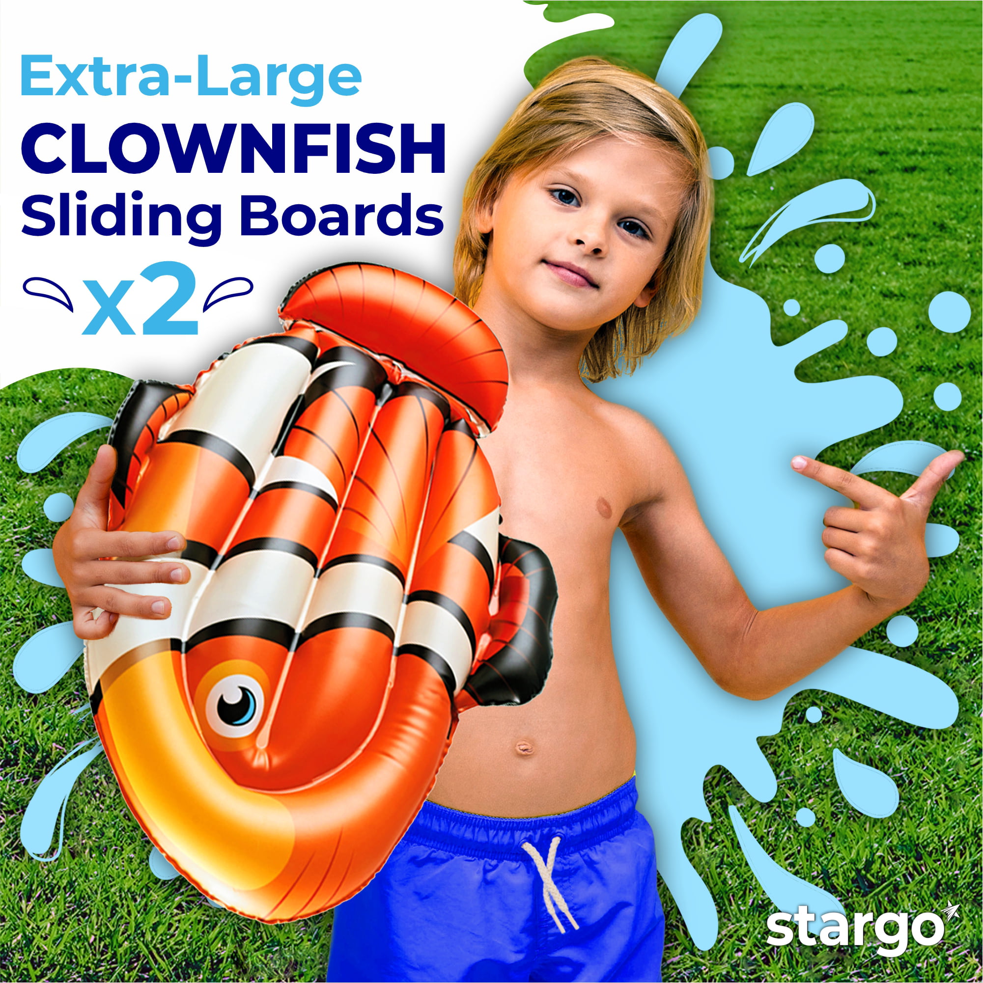 Double Lawn Slide Water Spraying Slip and Slide, Giant Backyard 25 feet Slide with 2 Inflatable Sliding Body Boards and Built in Sprinkler, Outdoor Wet Summer Fun or Snow Sledge