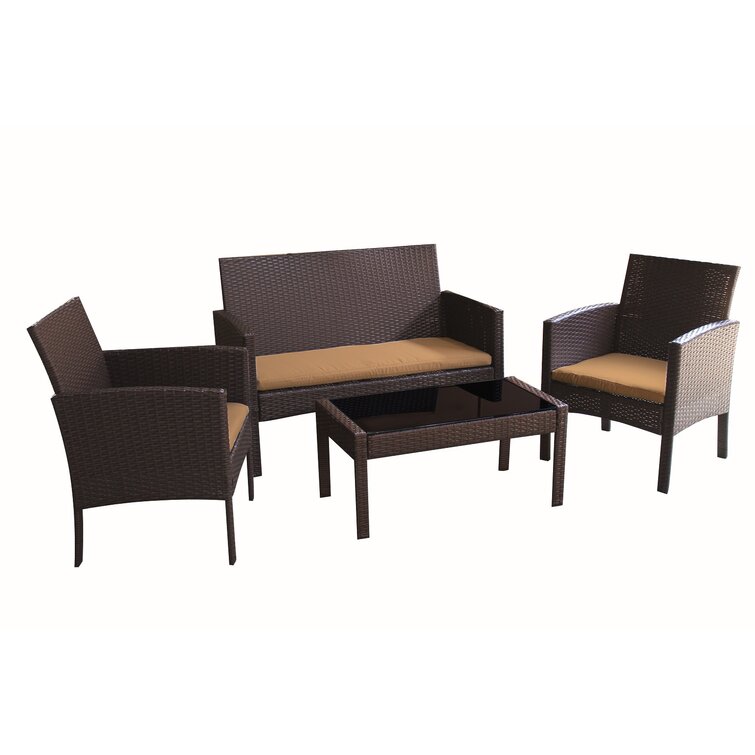 Knopf 4 Piece Rattan Sofa Seating Group with Cushions