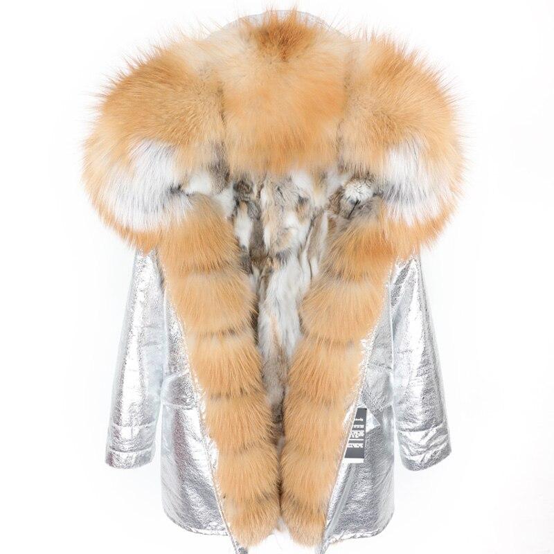 Brand Women's Parka Rabbit Fur Lining Hooded Long Coat Parkas Outwear Army Green Large Raccoon Fur Collar