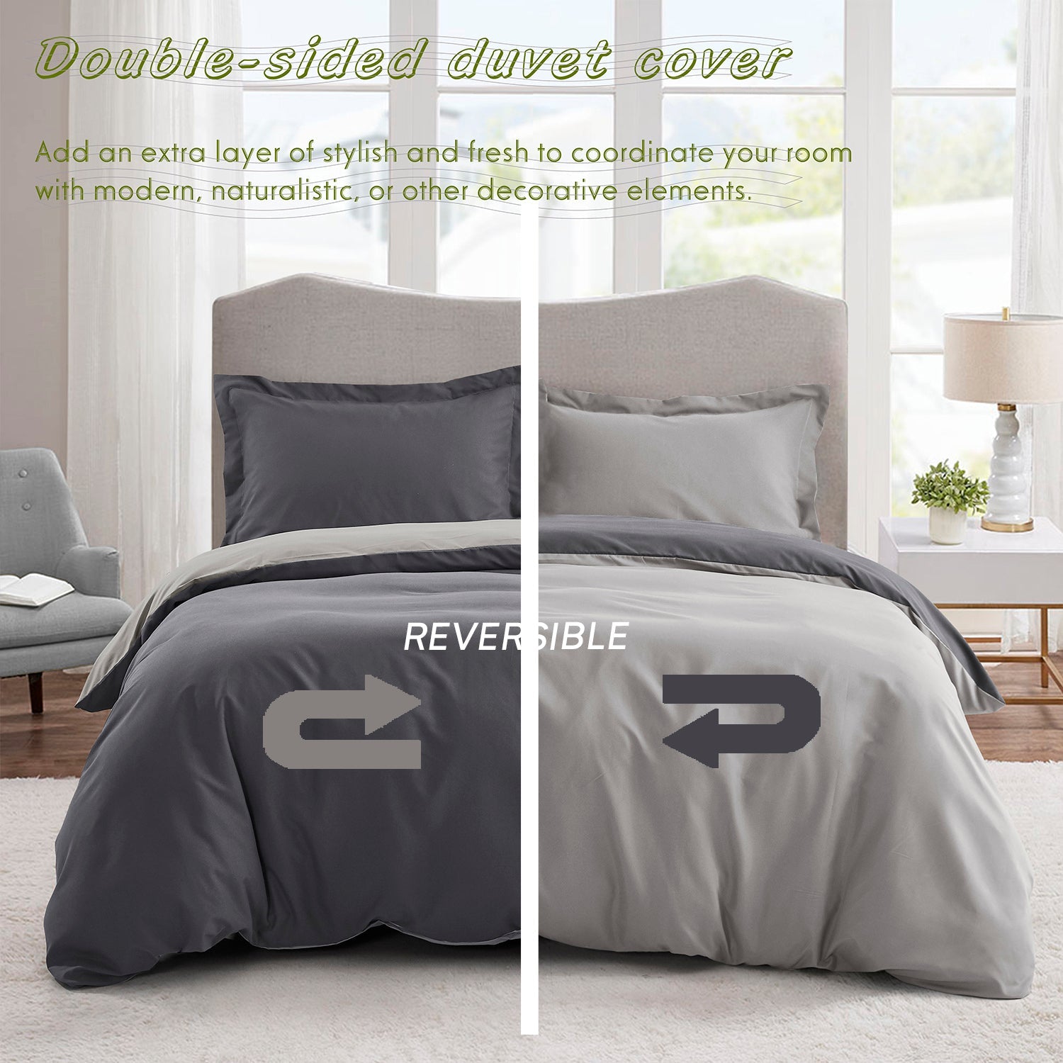 Super Soft Microfiber White / Gray Duvet Cover Zipper Closure  with 4 Corner Tabs Twin King Size