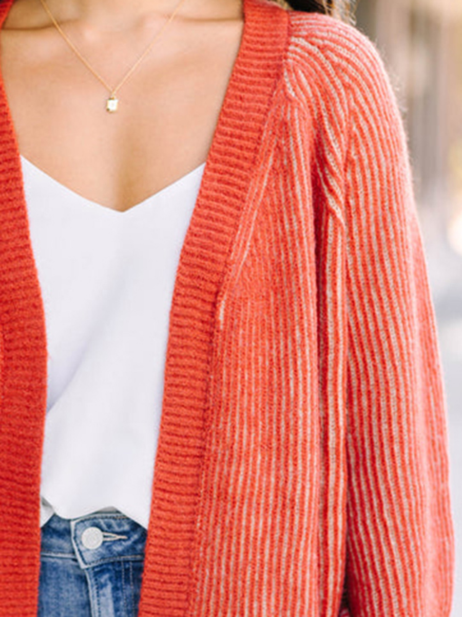 Orange Ribbed Cardigan