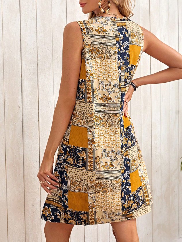 Casual Loose Ethnic Scoop Neck Dress