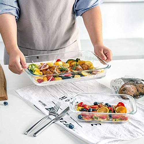 8-Piece Deep Glass Baking Dish Set with Plastic lids,Rectangular Glass Bakeware Set with BPA Free Lids, Baking Pans for Lasagna, Leftovers, Cooking, Kitchen, Freezer-to-Oven and Dishwasher, Gray