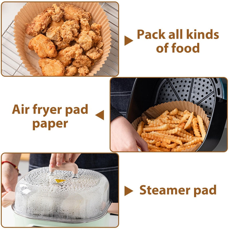 (Store Closing Sale) 50 PCS Air Fryer Disposable Paper Liner, Non-stick Disposable Air Fryer Liners, Baking Paper for Air Fryer Oil-proof, Water-proof, Parchment for Baking Roasting Microwave