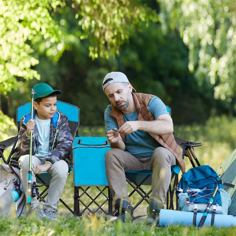 Folding Double Camping Chairs with Shade Canopy Portable Beach Chairs with Cup Holder