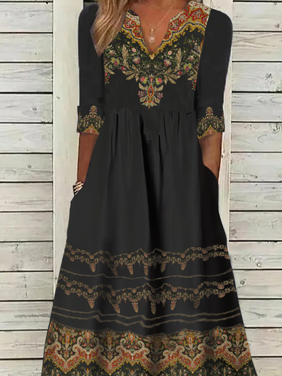 Women's V Neck half Sleeve Ethnic Jersey Casual Dress