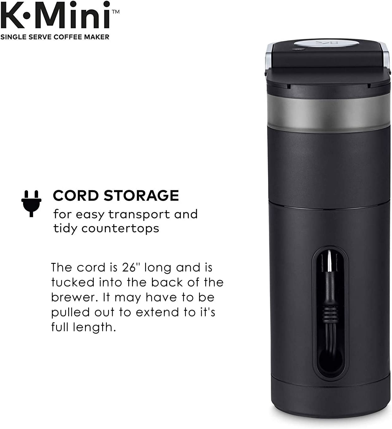 K-Mini Coffee Maker, Single Serve K-Cup Pod Coffee Brewer, 6 to 12 oz. Brew Sizes, Black