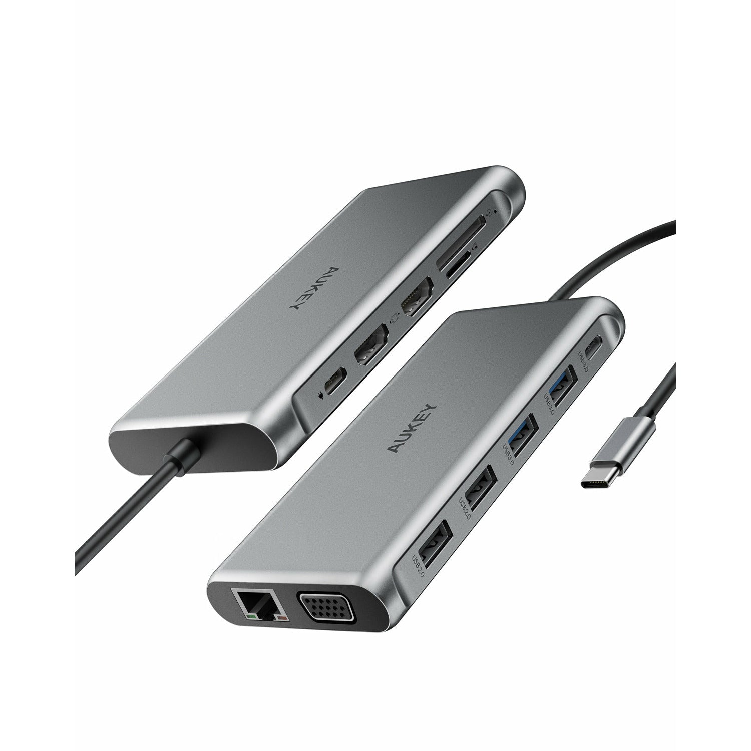 AUKEY CBC78 12 in 1 USB C Hub with Gigabit Ethernet, Dual 4K HDMI, VGA Silver