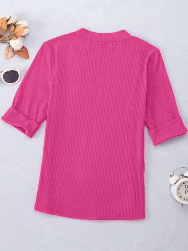 Dopamine Casual V Neck Knit Short Sleeve T-Shirt