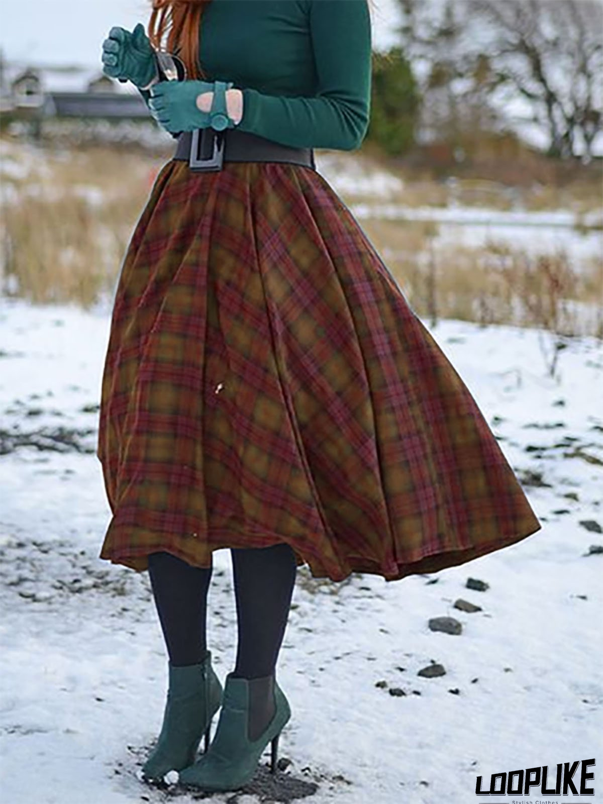 Casual Cotton-Blend Checkered/plaid Skirt