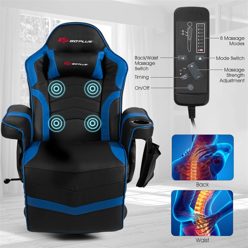 Ergonomic High Back Massage Gaming Chair Racing Style Gaming Recliner with Adjustable Backrest Footrest