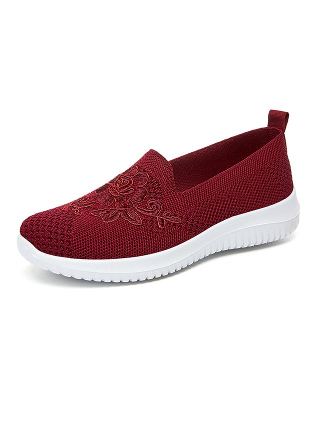 Sports Floral Breathable Slip On Flat Heel Fly Woven Shoes Embroidery