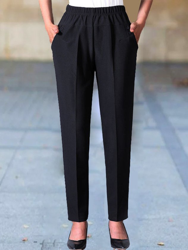 Casual Plain Long Elastic Band Pant