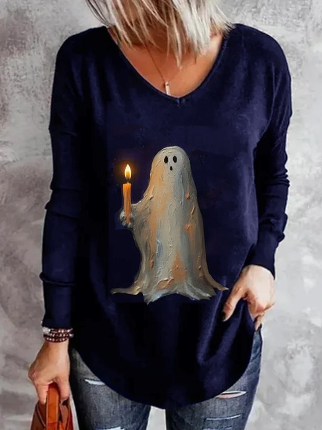 Casual Halloween V Neck Long Sleeve T-shirt