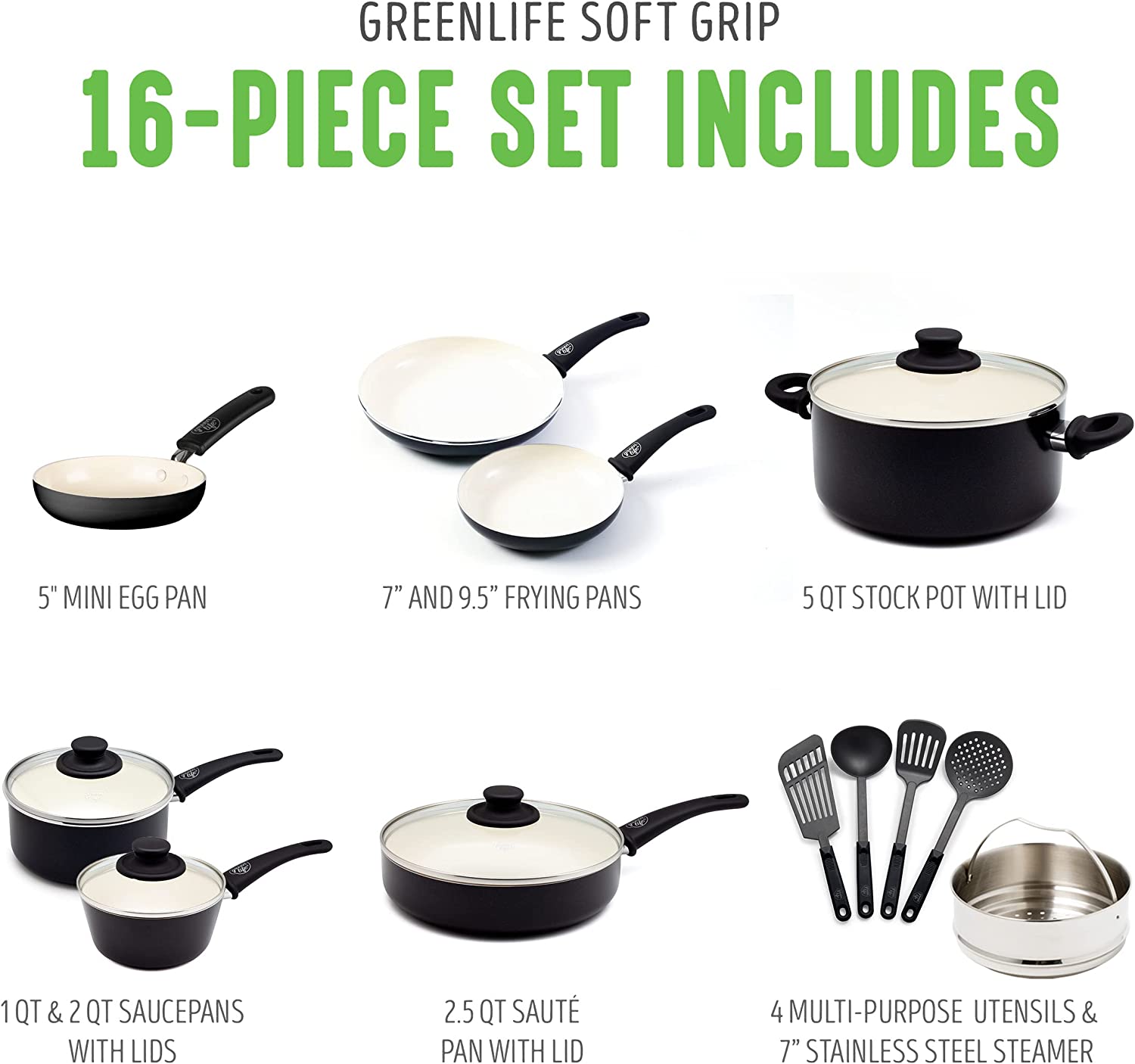 (Store Closing Sale) Healthy Ceramic Nonstick, 16 Piece Cookware Pots