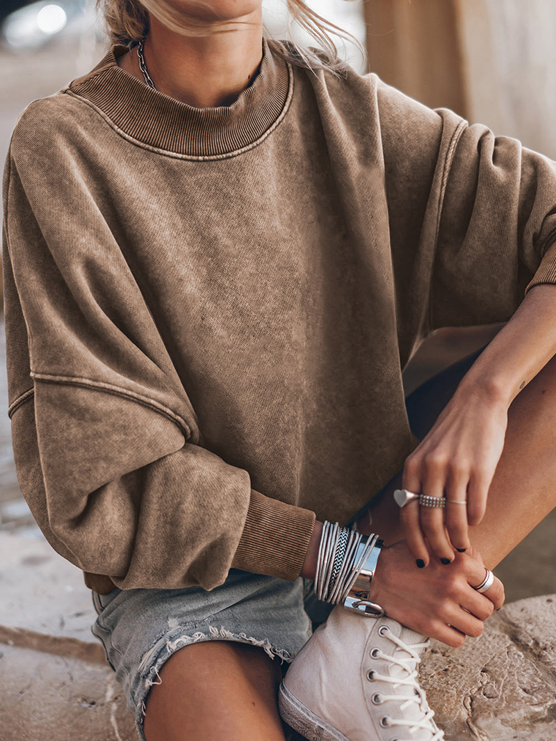 Brown Drop Shoulder Crew Neck Pullover Sweatshirt