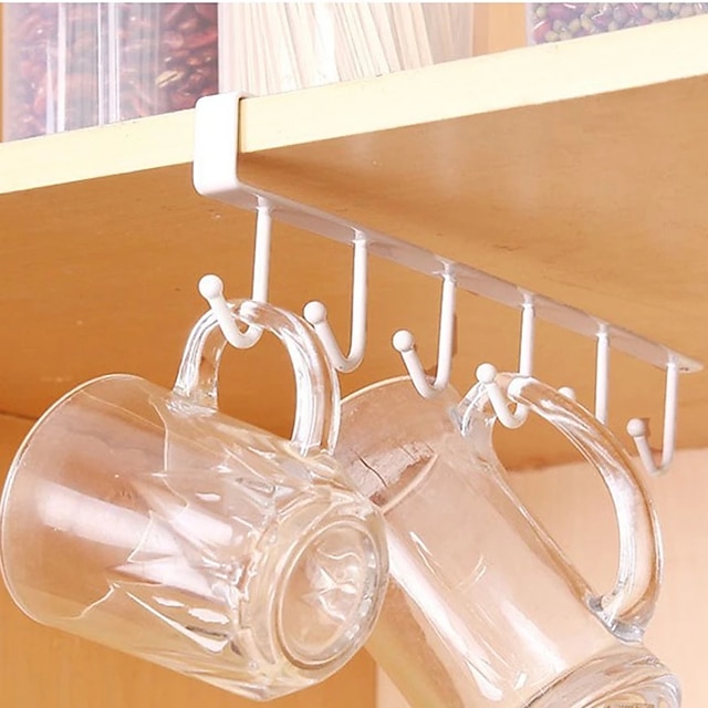 Kitchen Double-row Hook Hanging Cup Holder Household Punch-free Wall Cabinet Hook Spatula Rack Cup Storage Wrought Iron Hook