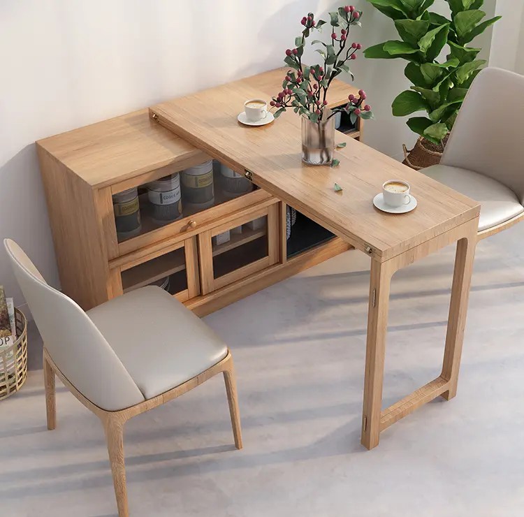 💥Solid wood foldable dining table.sub dining cabinet(integrated)