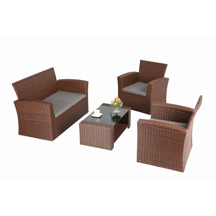 Charmain 4 Piece Rattan Sofa Seating Group with Cushions