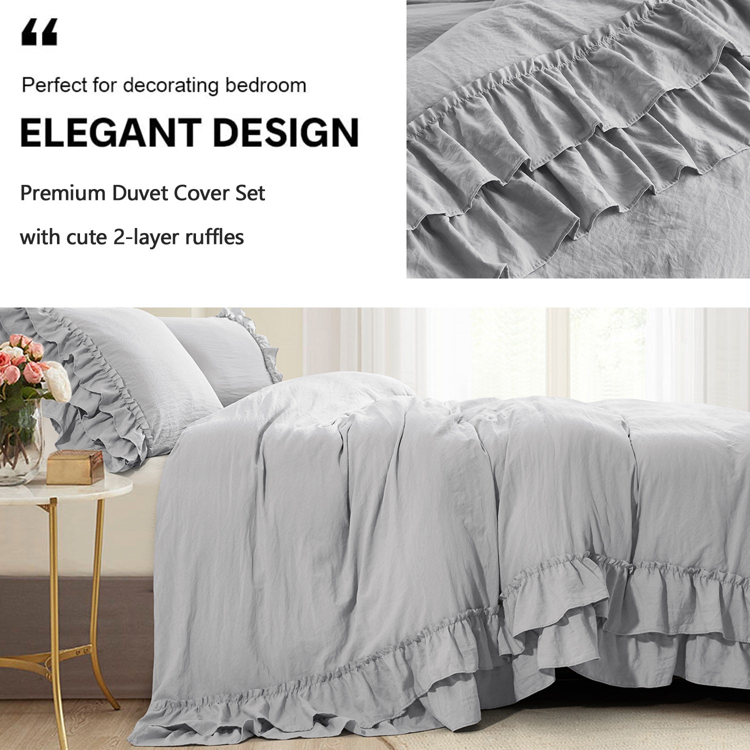 3 Piece Pre-Washed Microfiber Handmade Ruffle Fringe Duvet Cover Set-Hans