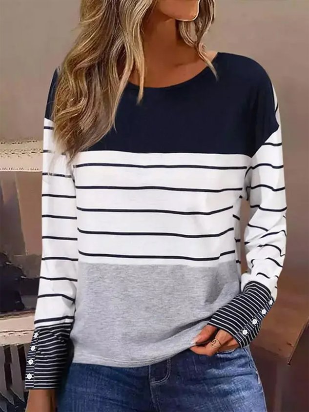 Casual Striped Crew Neck Long Sleeve T-shirt