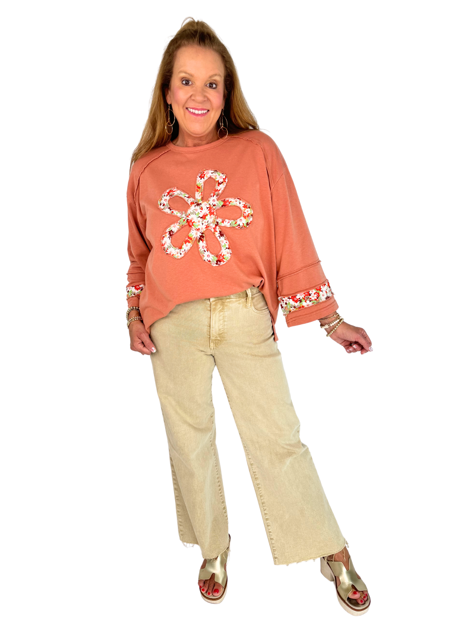 Hallie Flower Patch Top - Chai