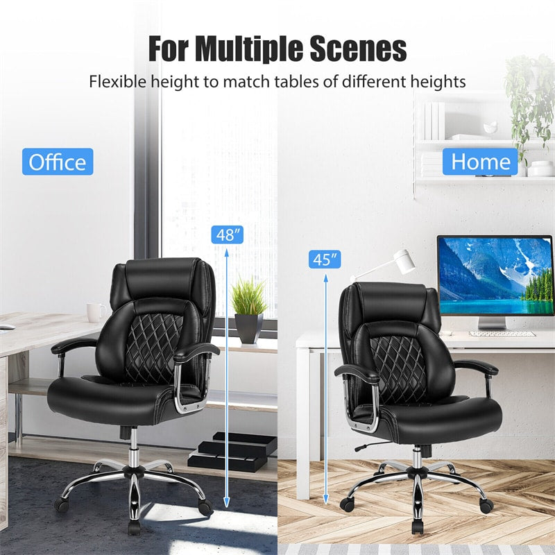 500lbs Height Adjustable Office Chair Swivel Computer Task Desk Chair Leather Executive Chair with Heavy Duty Metal Base