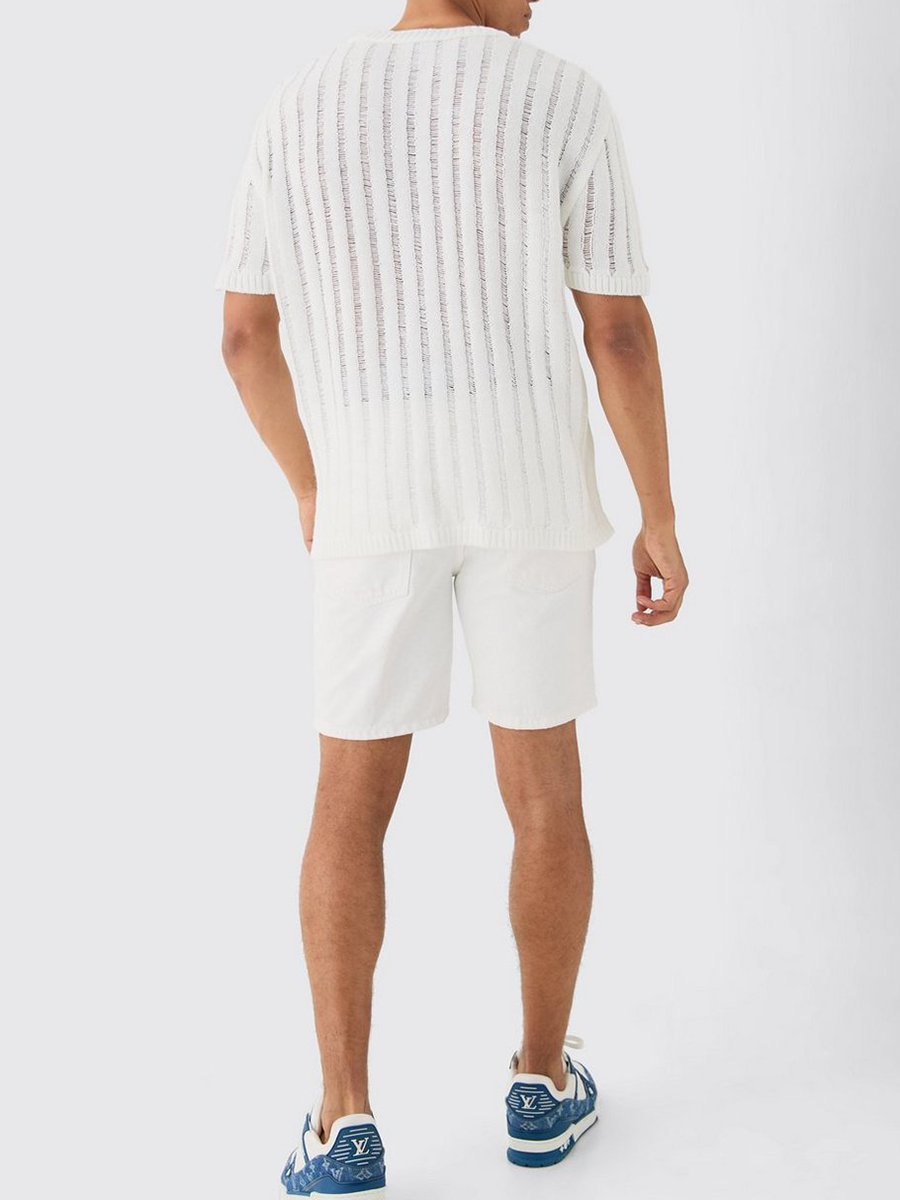 OVERSIZED OPEN LADDER STITCH KNITTED T-SHIRT