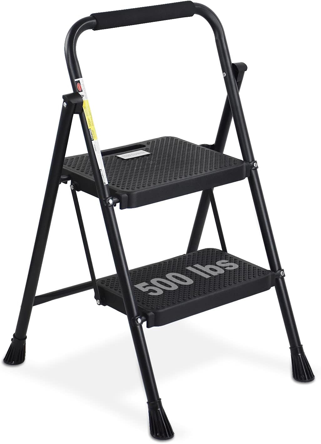 3 Step Ladder, Folding Step Stool with Wide Anti-Slip Pedal, 500lbs Sturdy Steel Ladder, Convenient Handgrip, Lightweight, Portable Steel Step Stool, Black