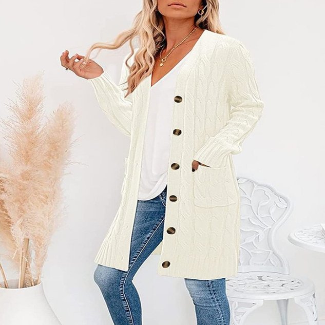 Women Yarn/Wool Yarn Plain Long Sleeve Comfy Casual Cardigan