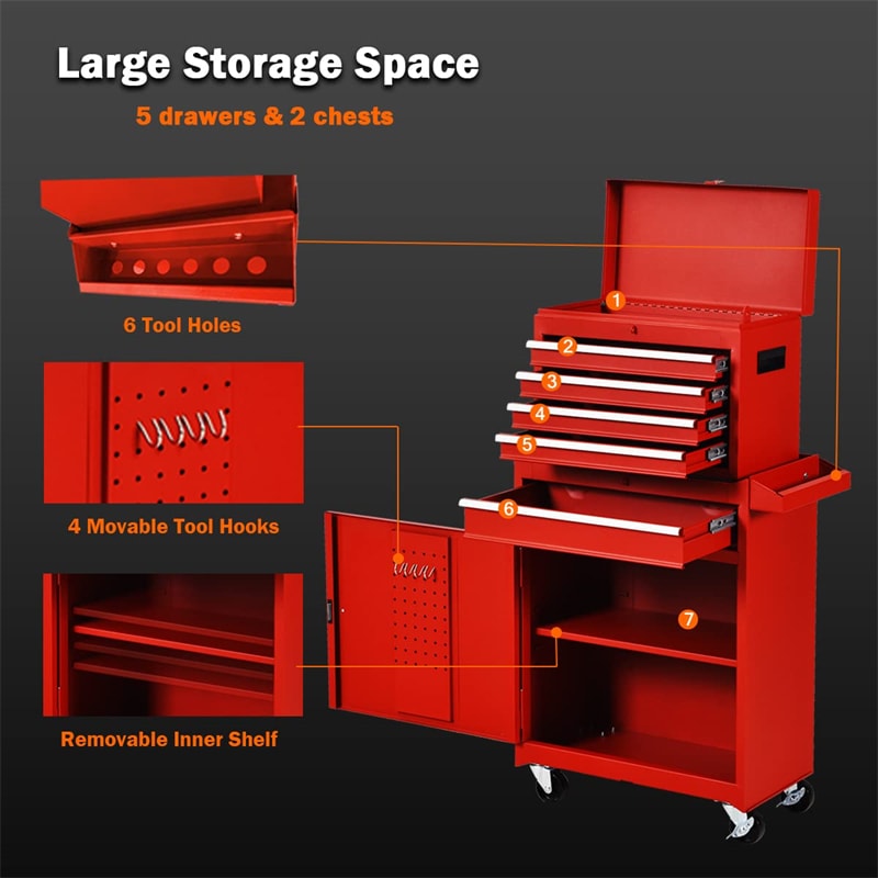 5-Drawer Rolling Tool Chest High Capacity Tool Storage Cabinet Toolbox Organizer with Wheels and Locking System