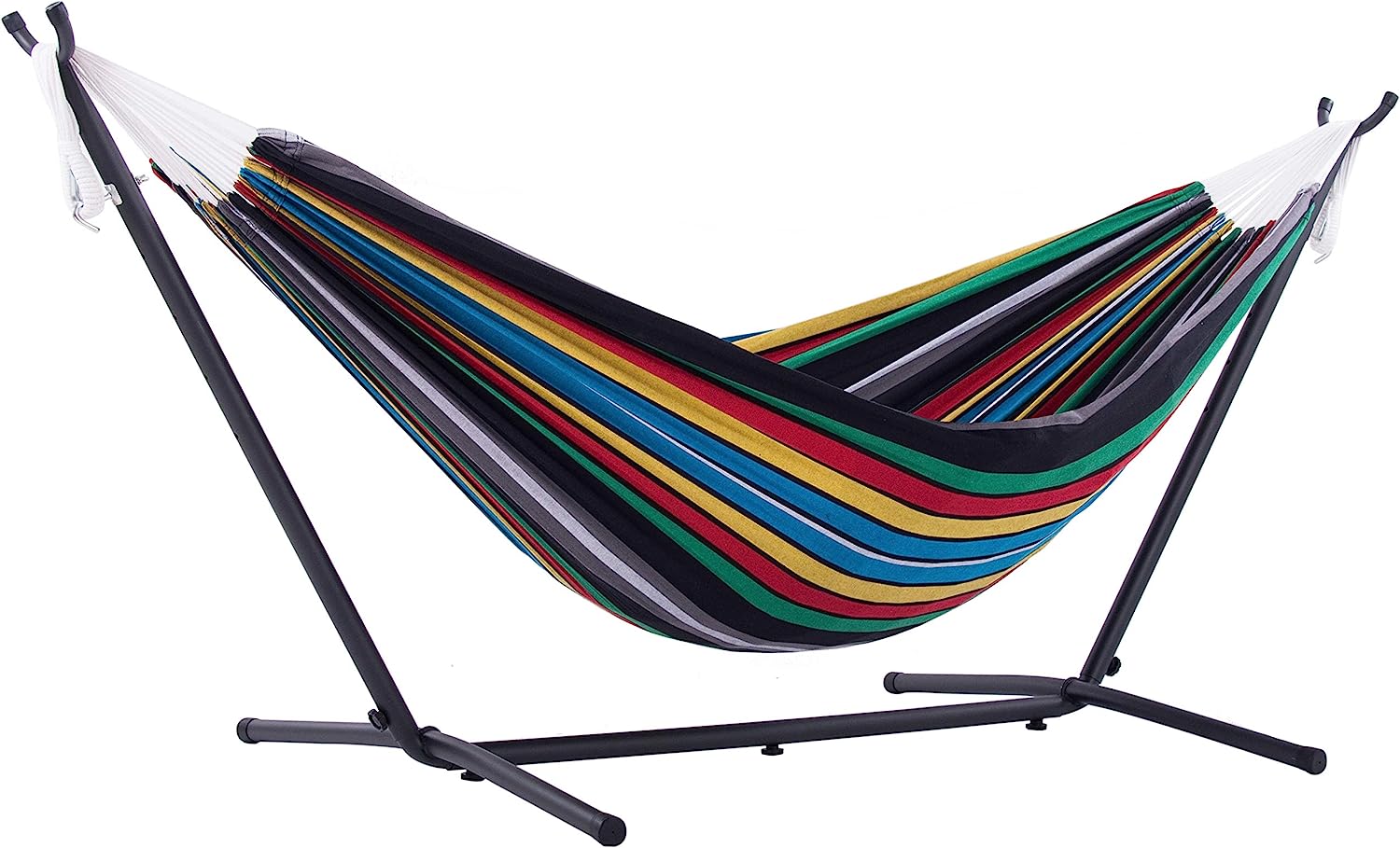 Double Cotton Hammock with Space Saving Steel Stand, Tropical (450 lb Capacity - Premium Carry Bag Included)