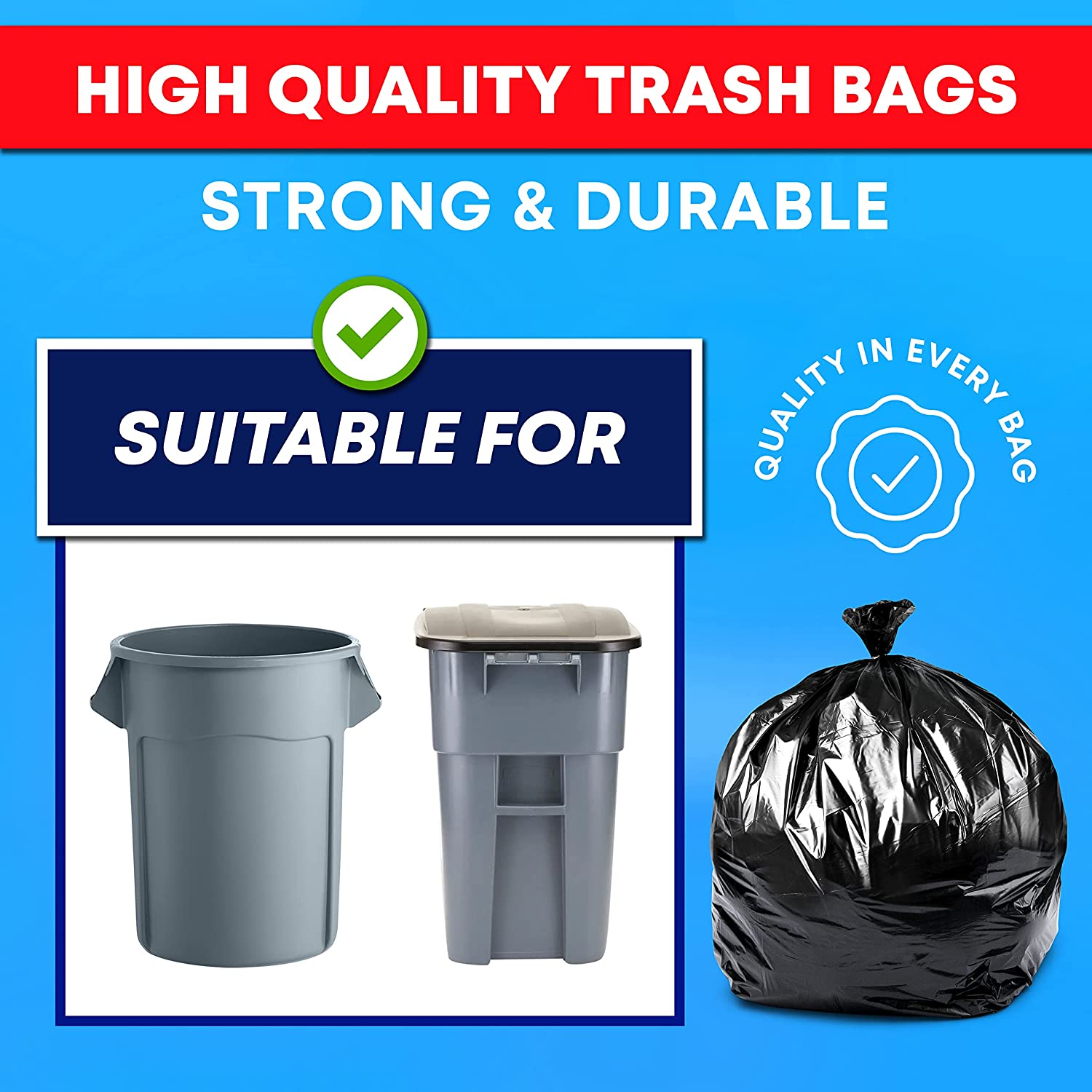 🔥Only $5.99!🔥(Value Pack 500 Bags w/Ties) Large Black Outdoor Trash Bags, Extra Large Trash Can Liners, 60 Gal, 55Gal, 50 Gallon Capacity