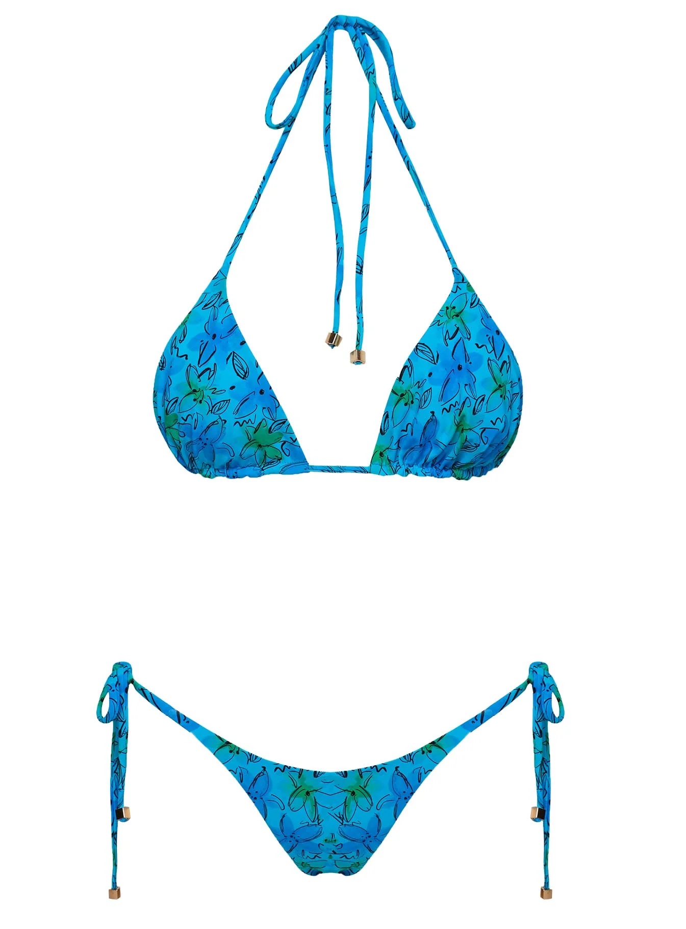 Glora Tie Side Bikini Sets Blue Floral