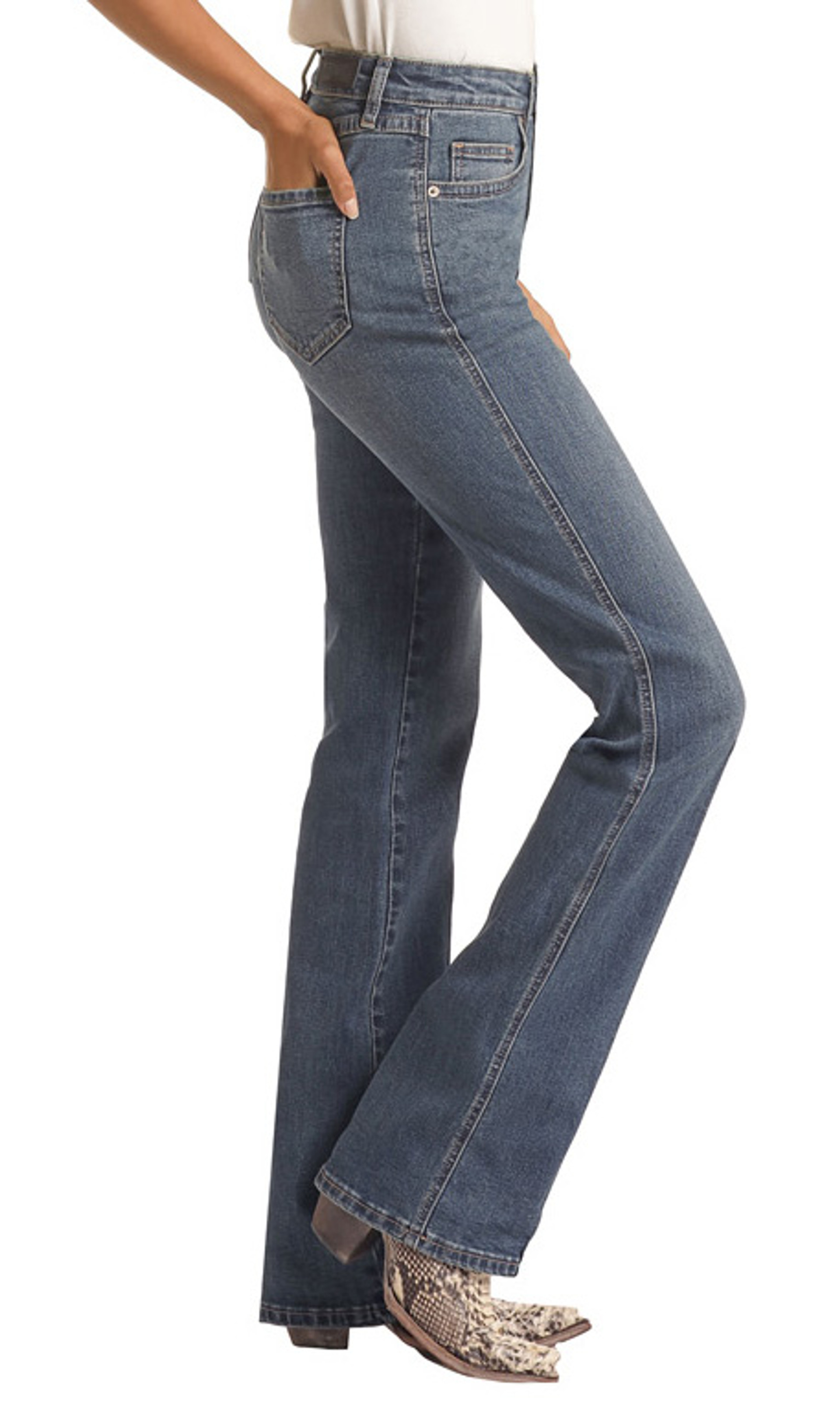 Button Bells High Rise Extra Stretch Two Tone Jeans