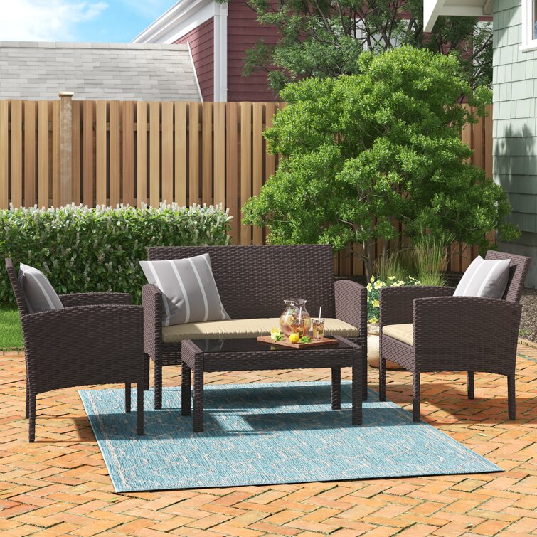 Knopf 4 Piece Rattan Sofa Seating Group with Cushions