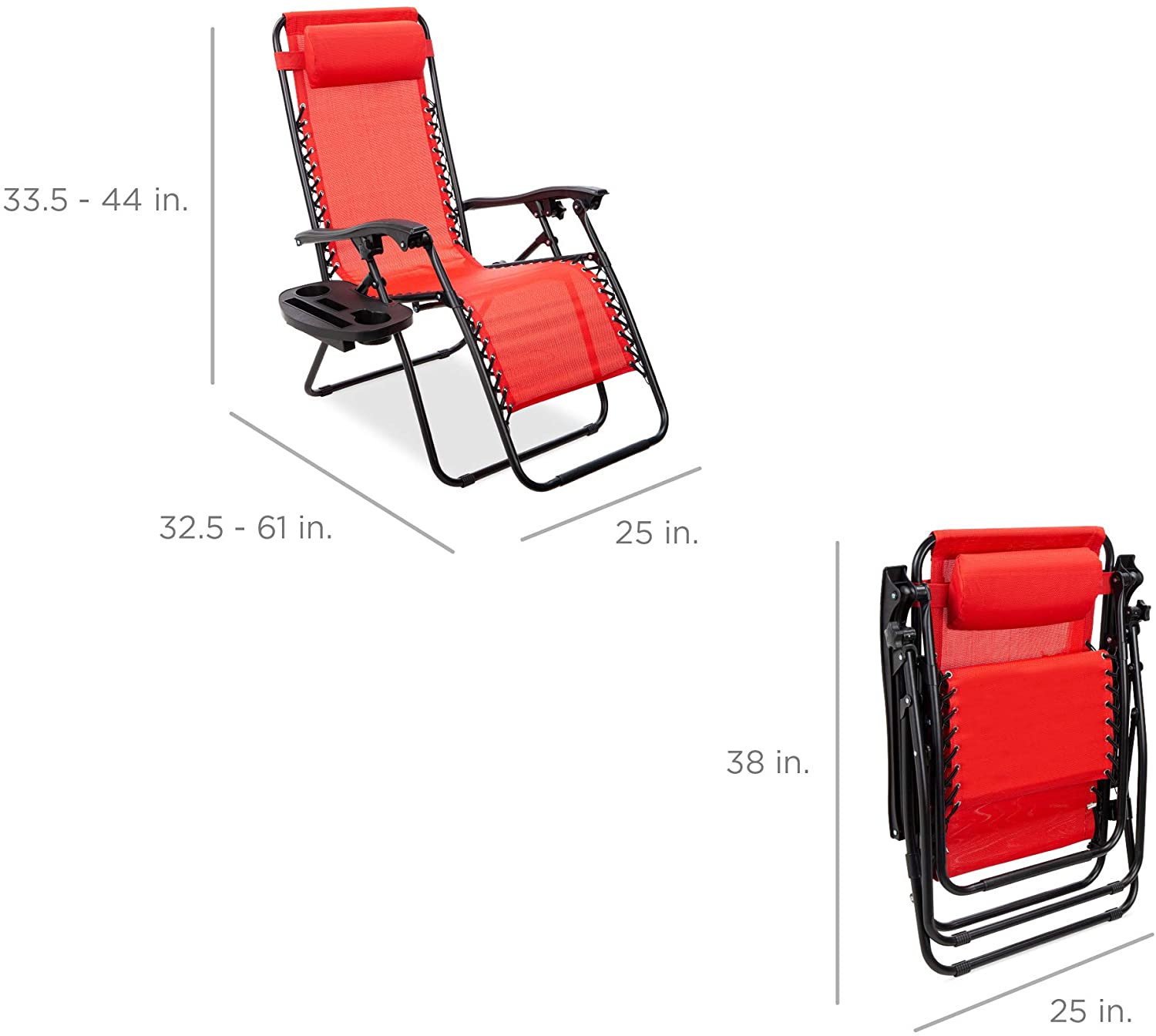 Set of 2 Adjustable Steel Mesh Zero Gravity Lounge Chair Recliners w/Pillows and Cup Holder Trays