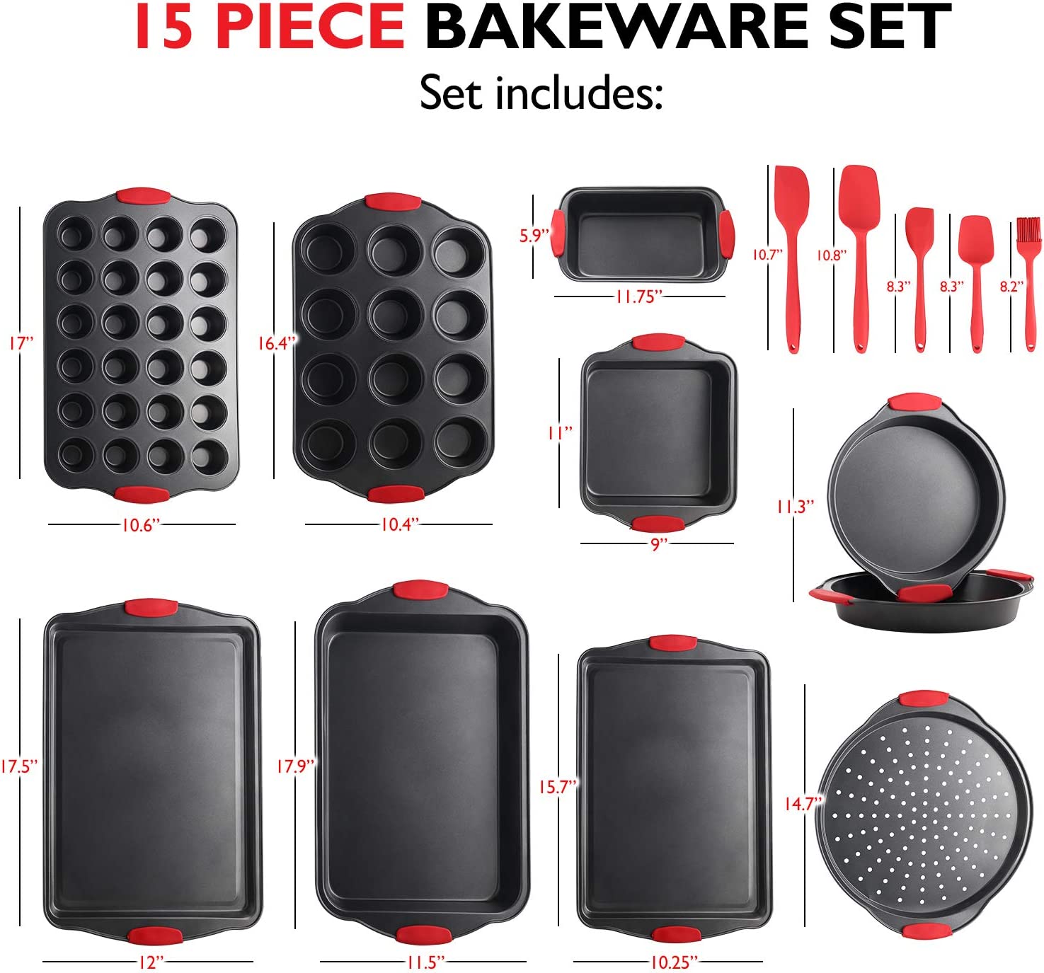 Nonstick Bakeware Sets with Baking Pans Set, 39 Piece Baking Set with Muffin Pan, Cake Pan & Cookie Sheets for Baking Nonstick Set, Steel Baking Sheets for Oven with Kitchen Utensils Set - Black