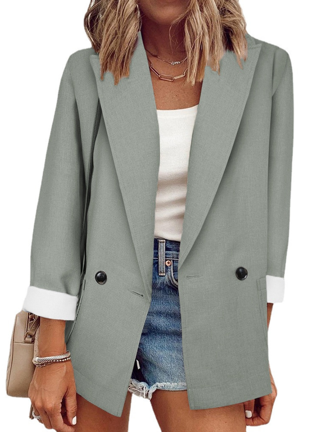 Plain Casual Shawl Collar Buttoned Blazer