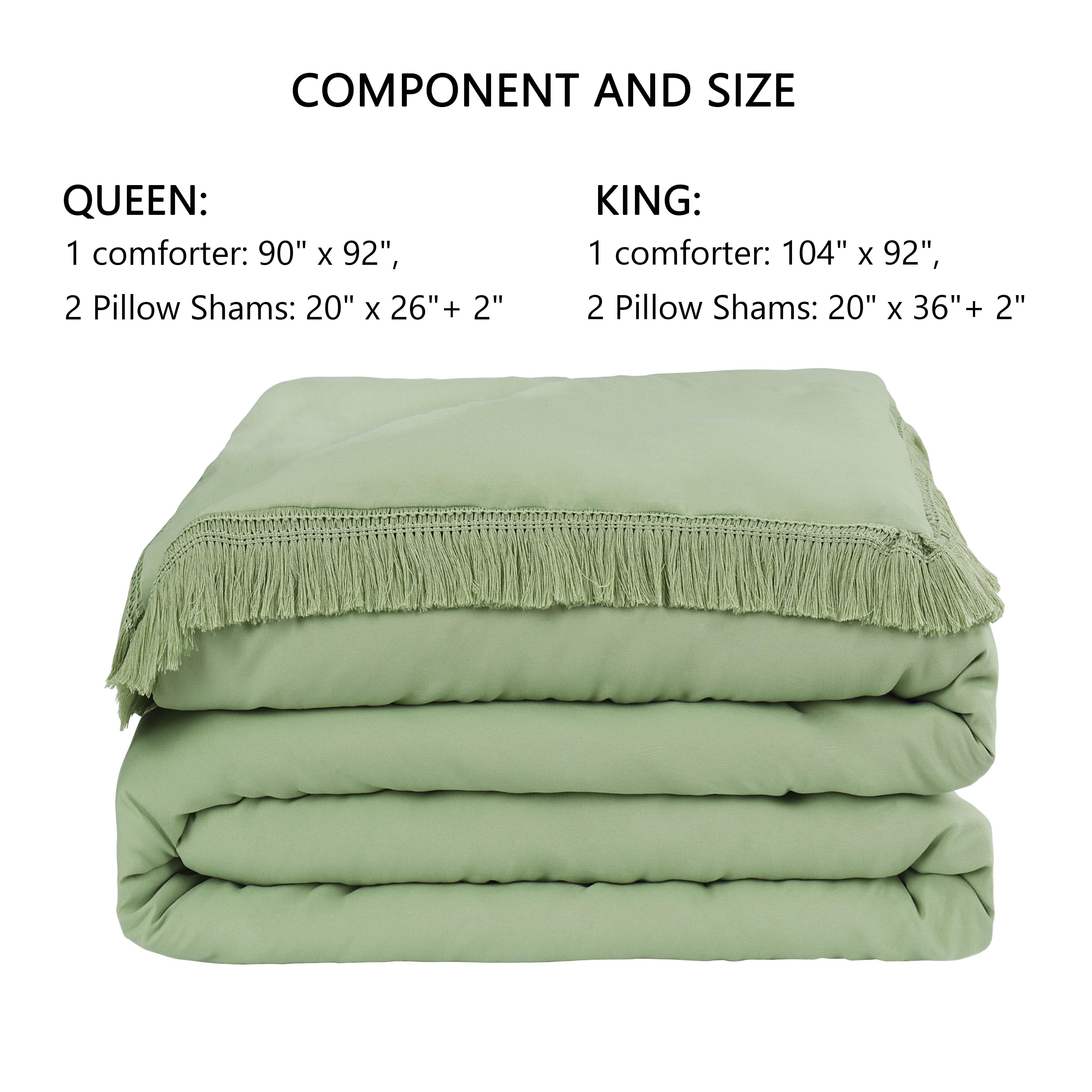 HIG 3 Piece Sage Green Boho Chic Comforter Set with Handmade Tassel Edge