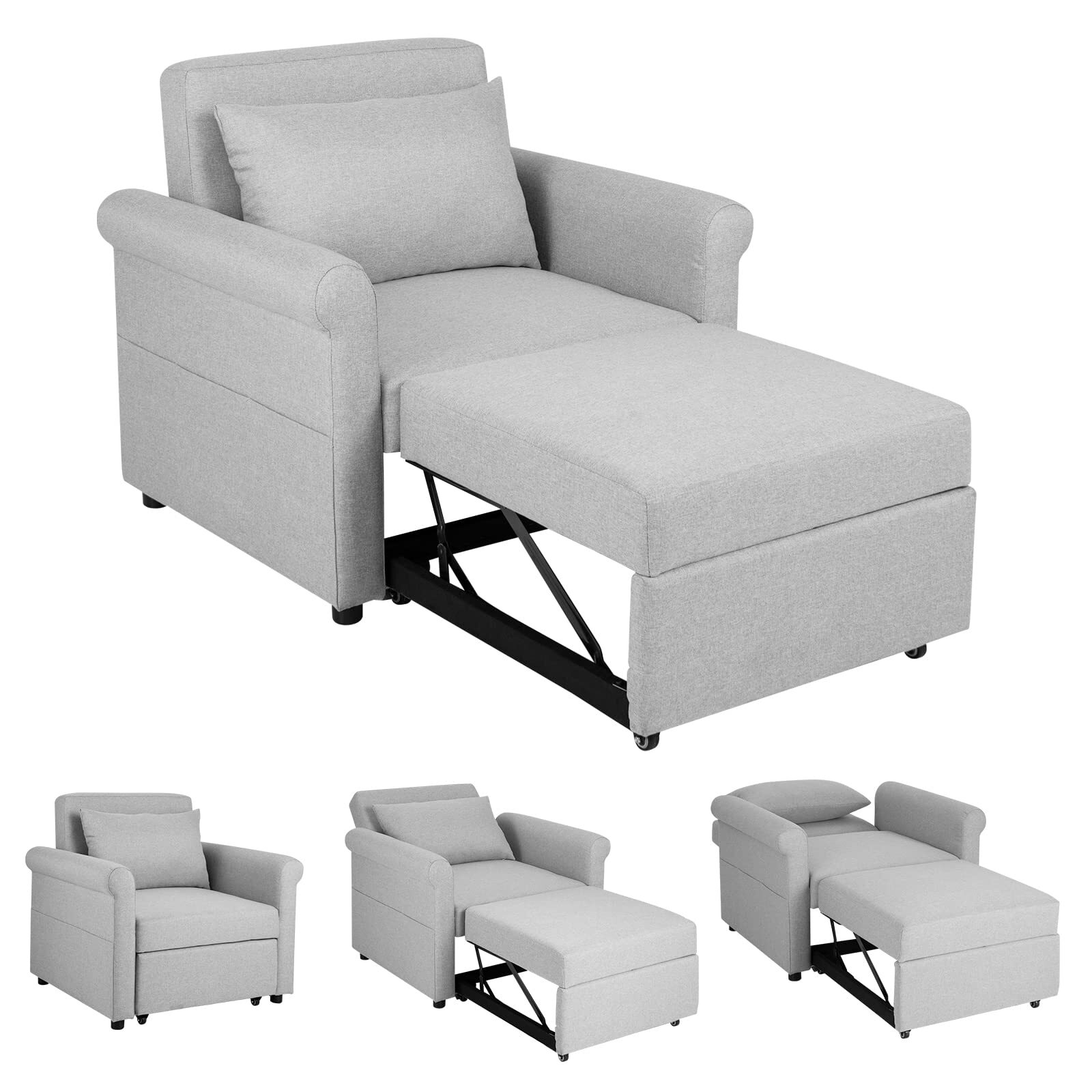 Convertible Sofa Sleeper - 3-in-1 Pull-Out Chair Bed, Adjustable Recliner Backrest