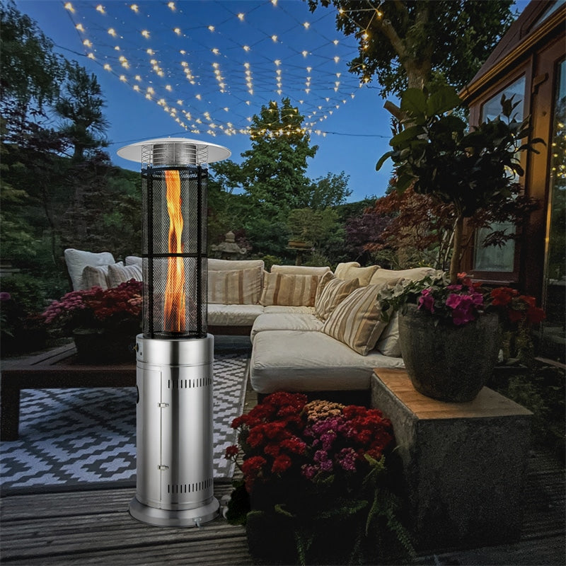 41000 BTU Stainless Steel Standing Round Glass Tube Propane Patio Heaters