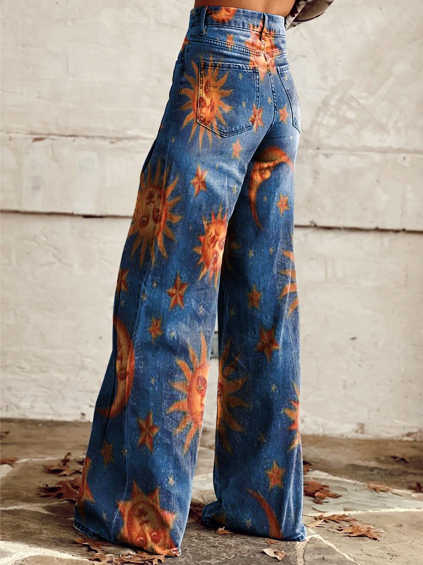 Women's Vintage Print Casual Wide Leg Pants