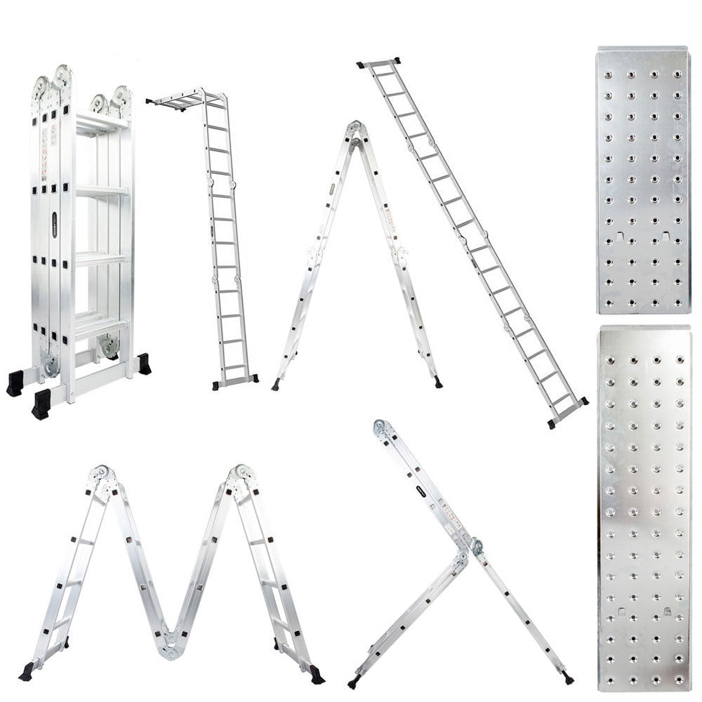 Folding Telescoping Ladder Aluminium Multi-Purpose 7 in 1 Heavy Duty Combination 12.5/15.5/18.5 Feet