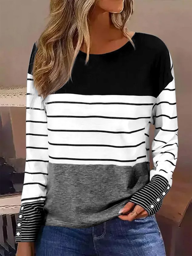 Casual Striped Crew Neck Long Sleeve T-shirt