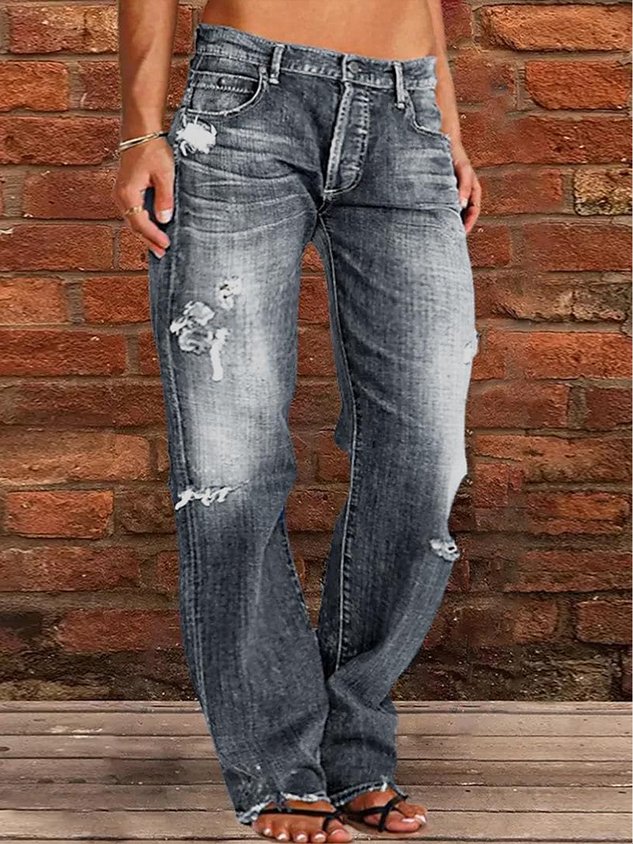 Loose Plain Casual Denim Jeans